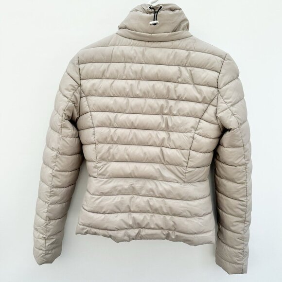 Zara Puffer Jacket women Size Small Removable Hood Beige Light Weight - Picture 4 of 16
